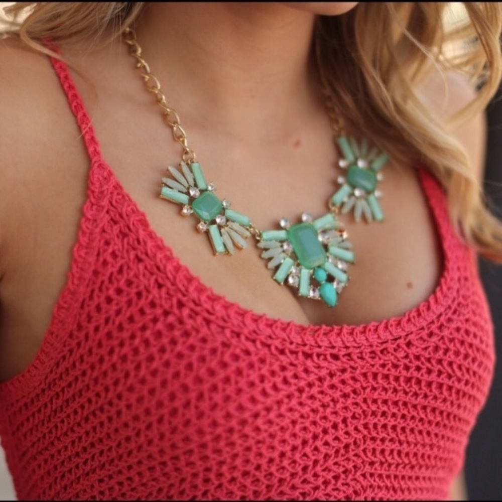 Green Jeweled Necklace & Earring Set